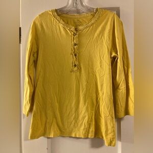 Talbots Sun Yellow Ladies Long Sleeve Shirt Button Front Ruffle Neck Size Small